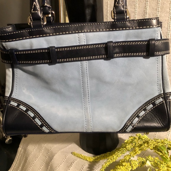 Coach blue suede and leather satchel - Picture 4 of 9